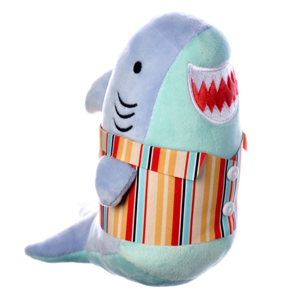 Shark Plush Toy Blue Teal Striped Shirt Like New Dapper Sea